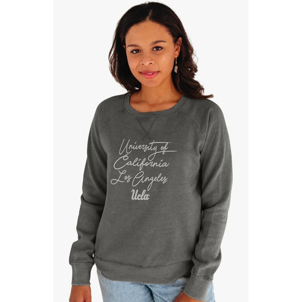 Blue 84 UCLA Bruins Womens Burnout Script Crewneck Sweatshirt Charcoal Grey M